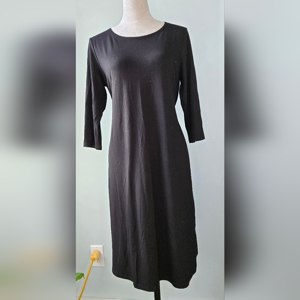 Eileen Fisher viscose back-gathered ¾ sleeve dress sz M